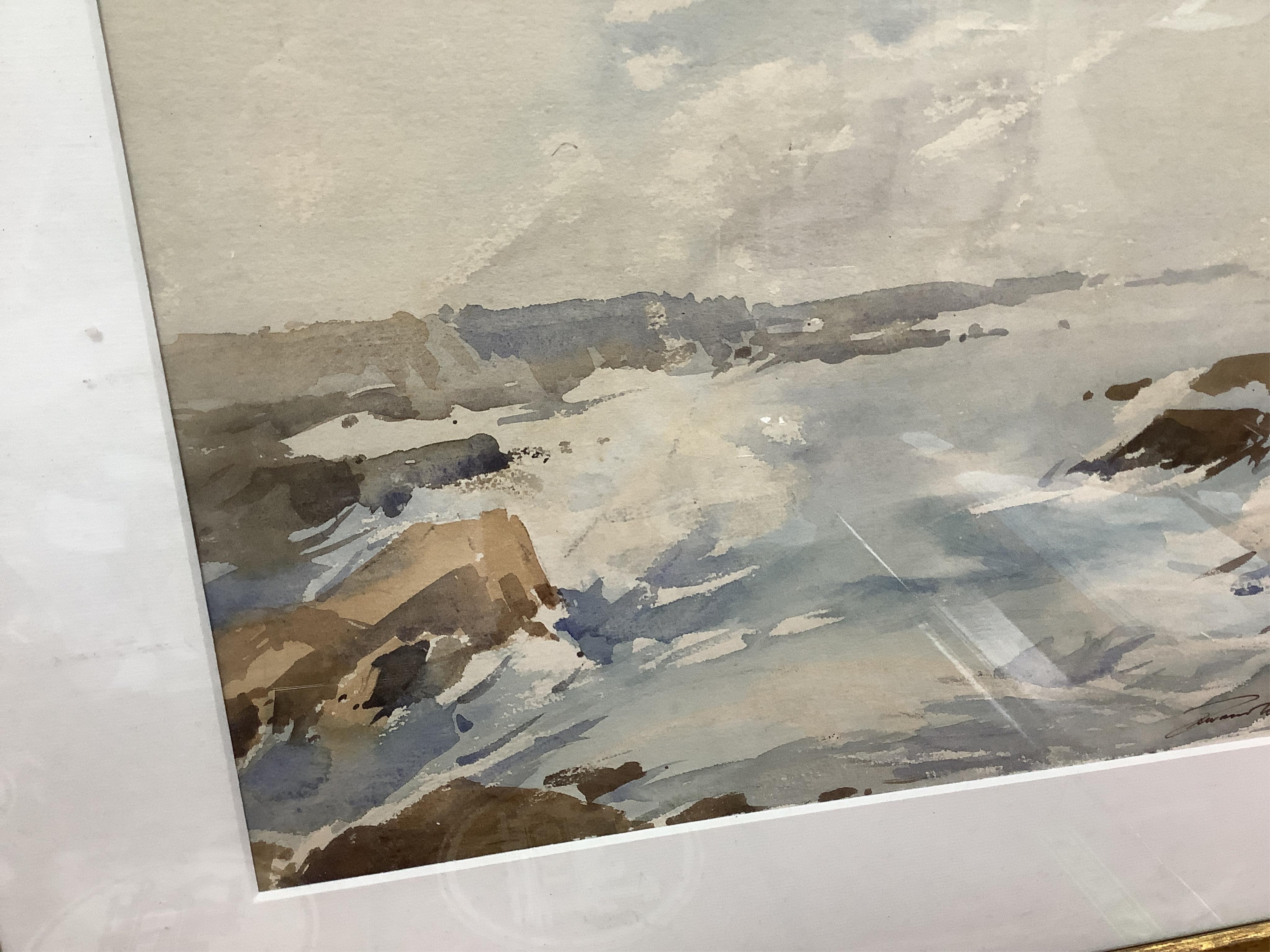 Edward Wesson RI RSMA (1910-1983), watercolour, Rocky coastal view, signed, 31 x 49cm. Condition - fair to good